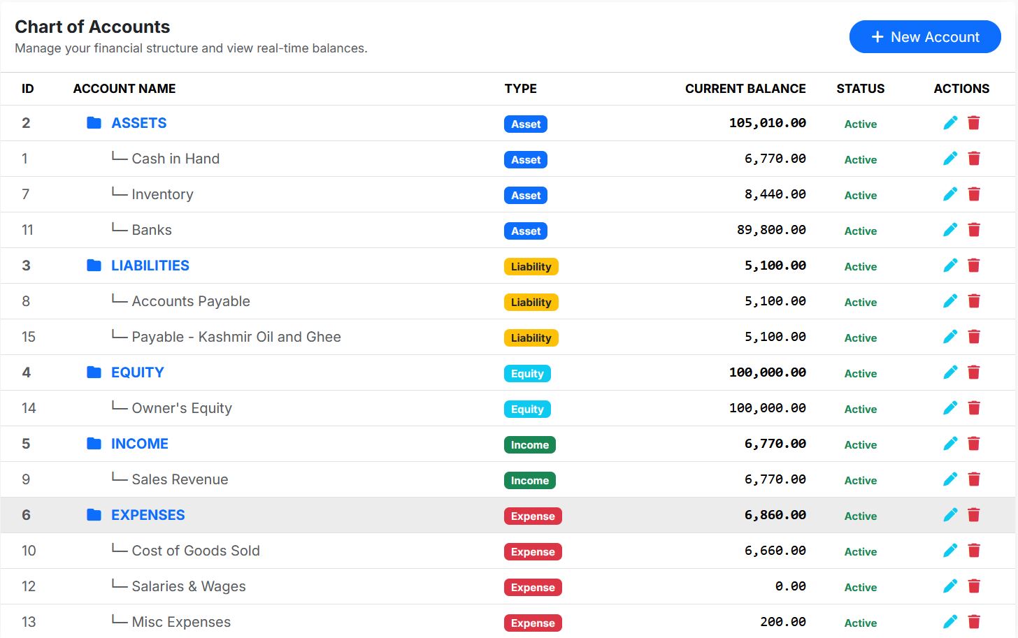 Financial ERP Chart of Accounts and Voucher Entry Screen