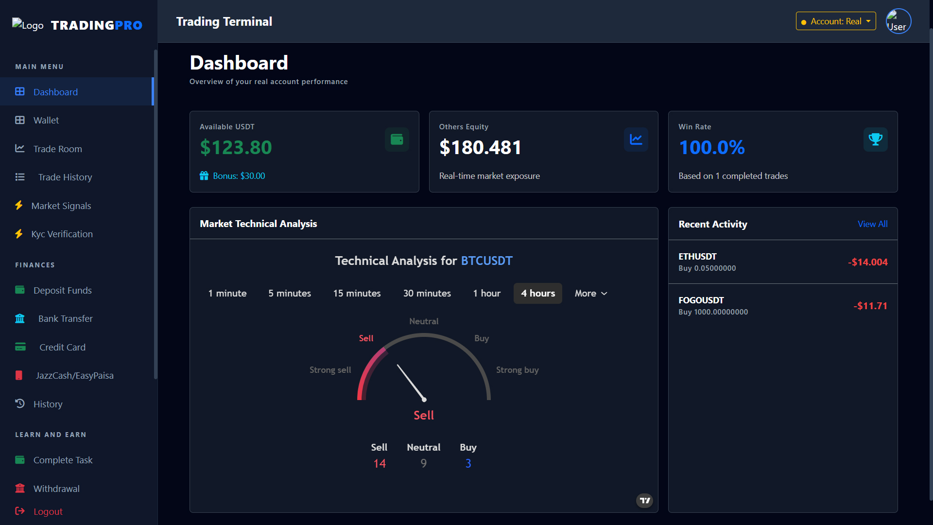 Trading System Performance Interface
